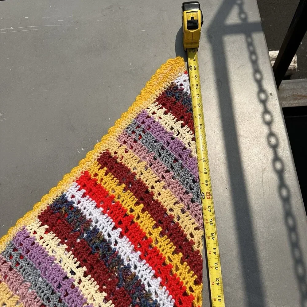 Handmade Crocheted Striped Multicolor Throw Blanket 43x43 in Grandmacore Cottage